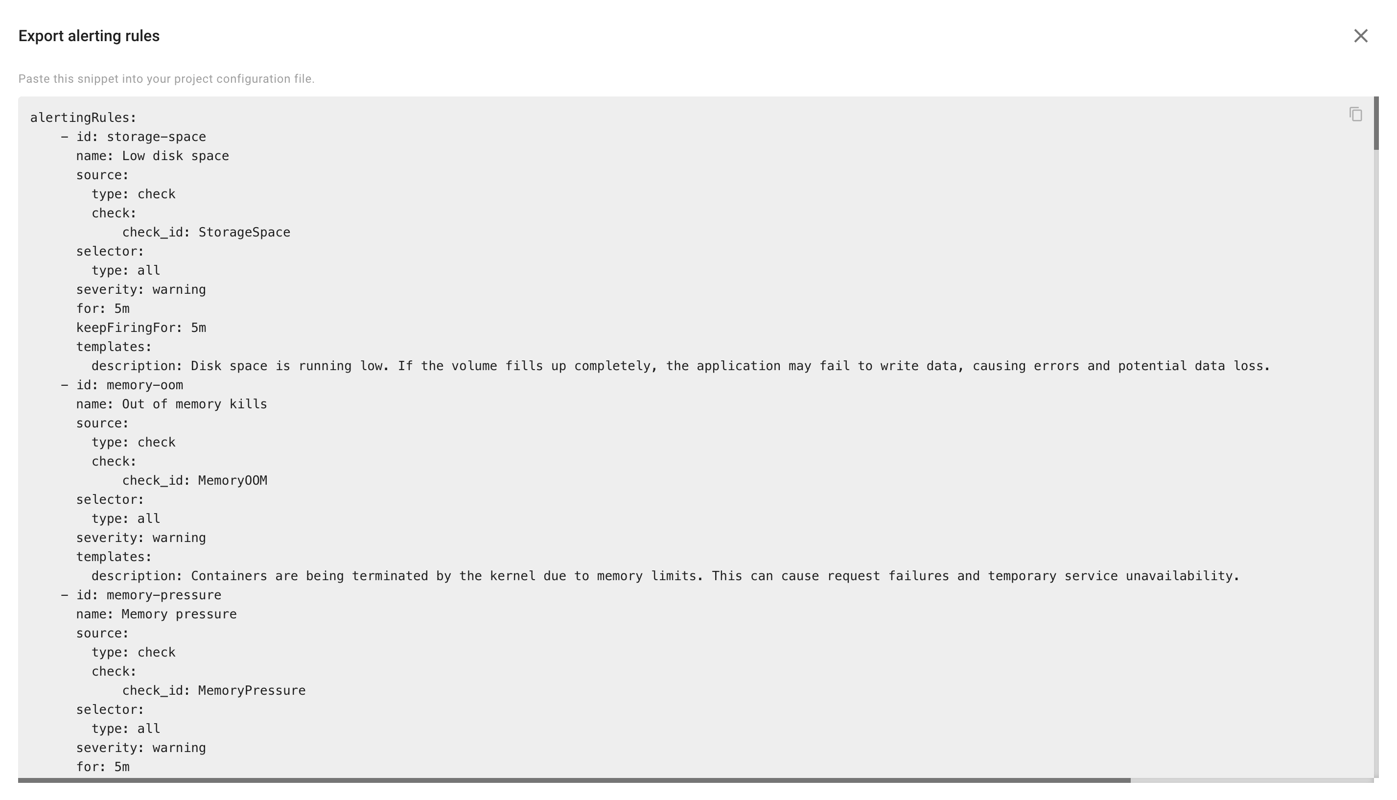Export alerting rules