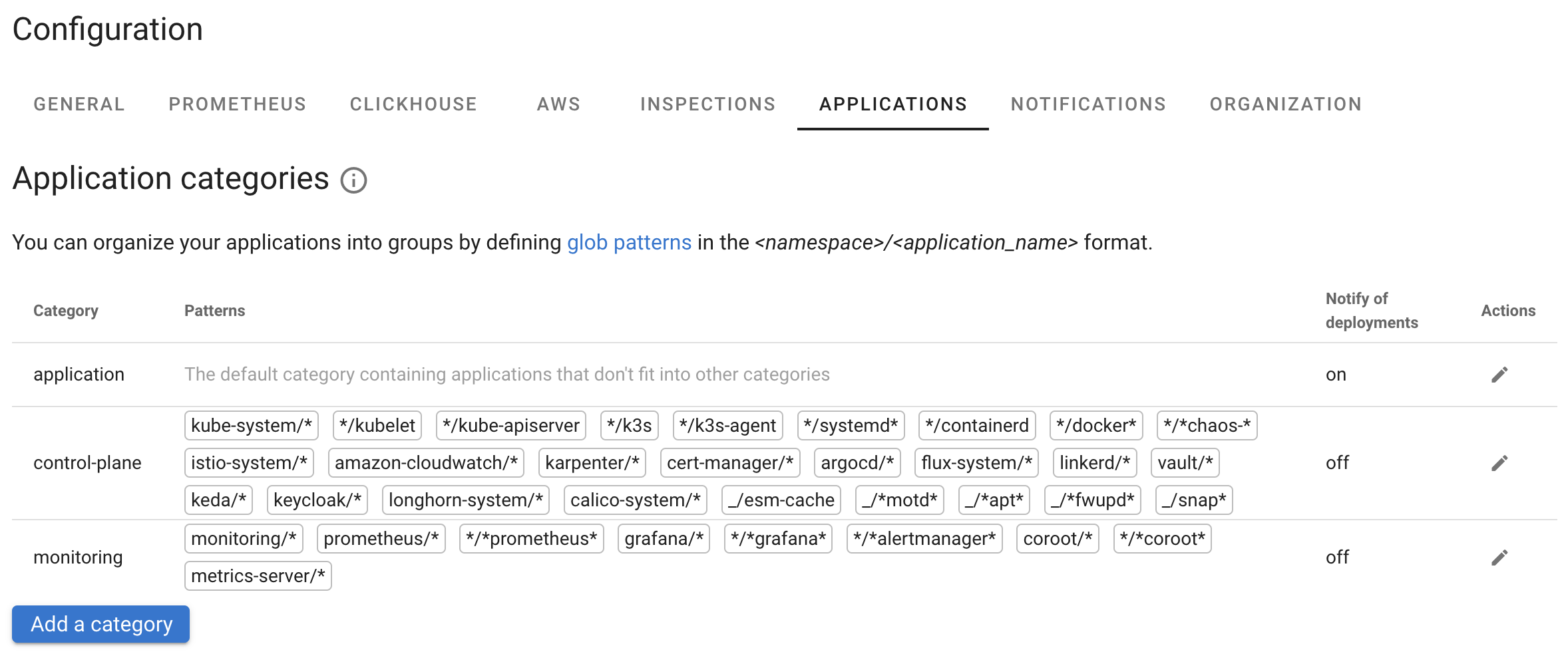 Configuring Application Categories