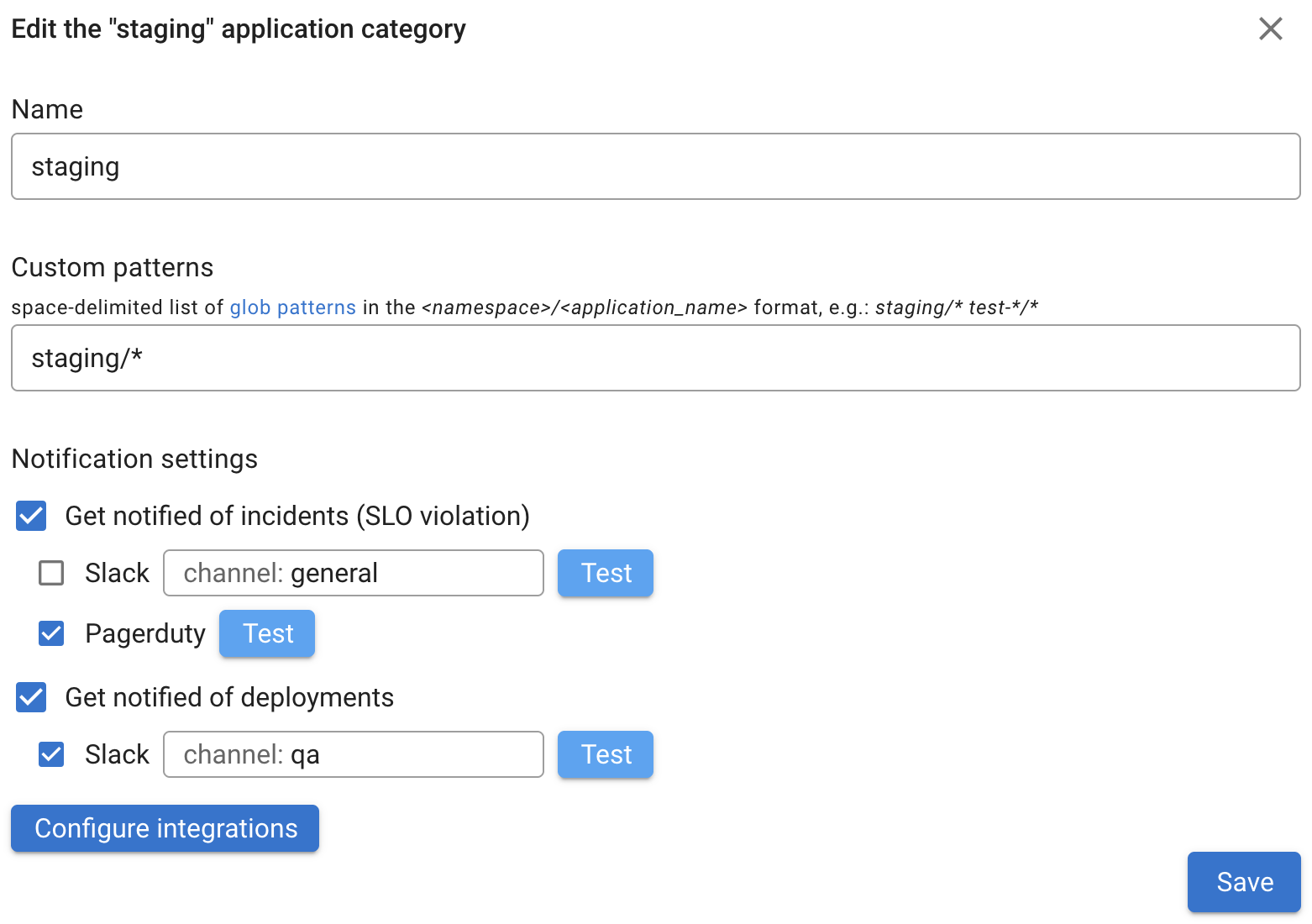 Setting Categories from the Application page