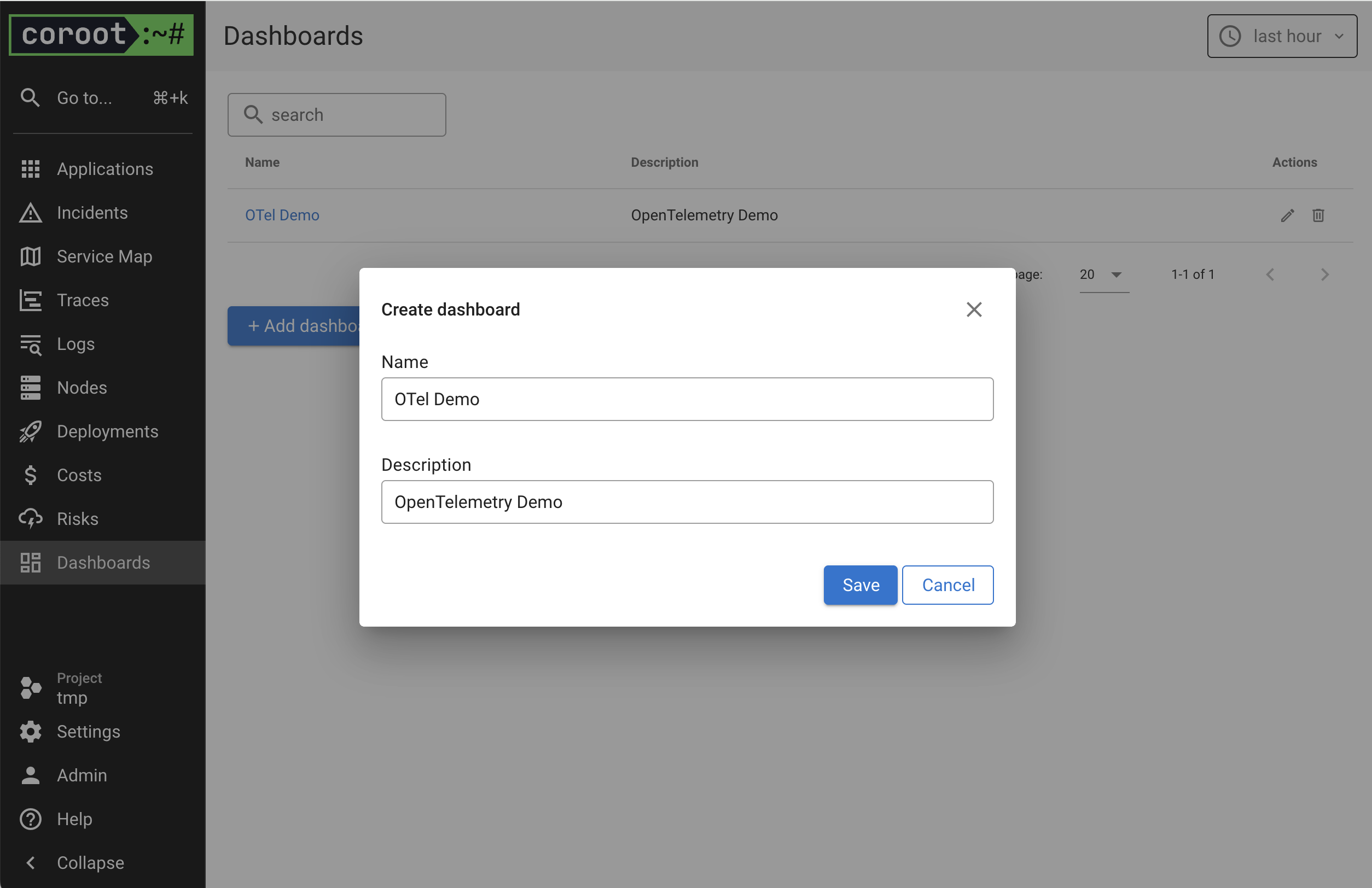 Coroot Dashboards - Create Dashboard