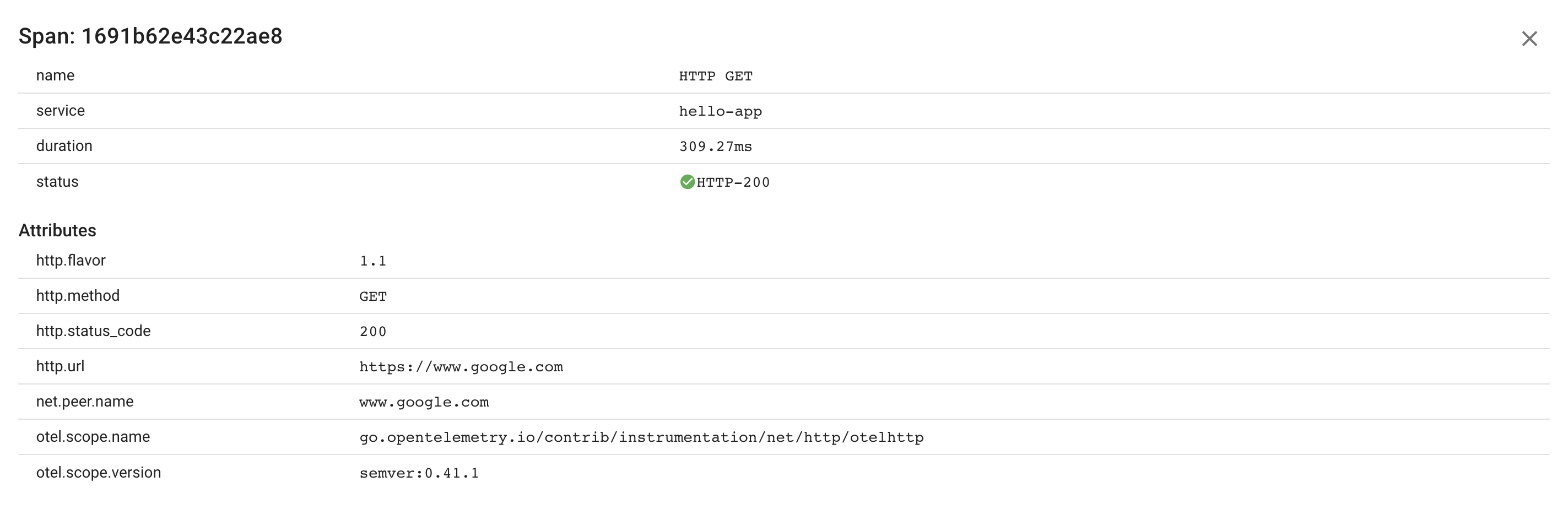 Go HTTP client Span Attributes