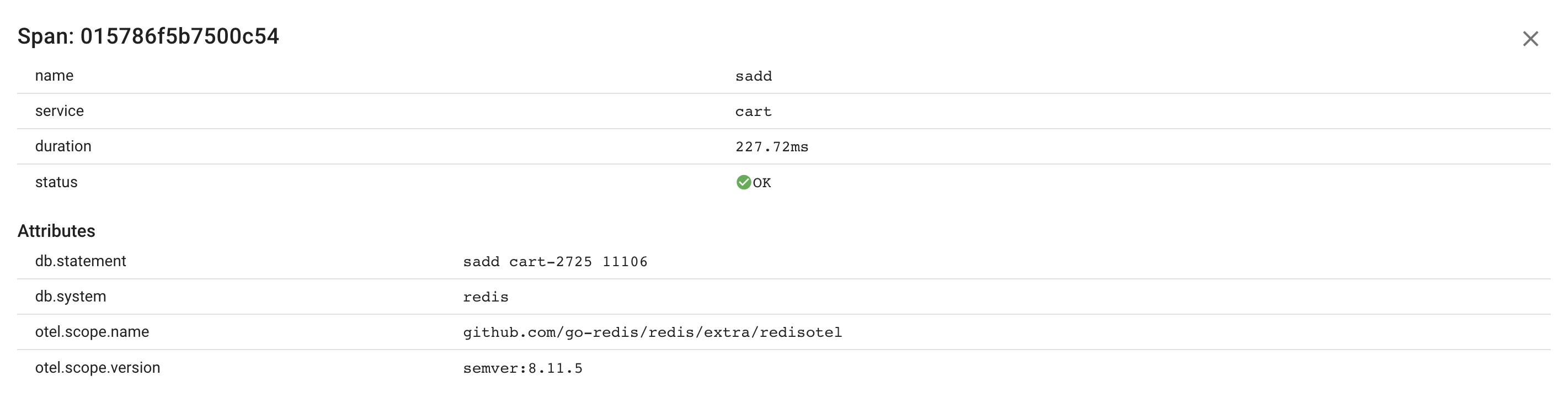 Go Redis client Span Attributes