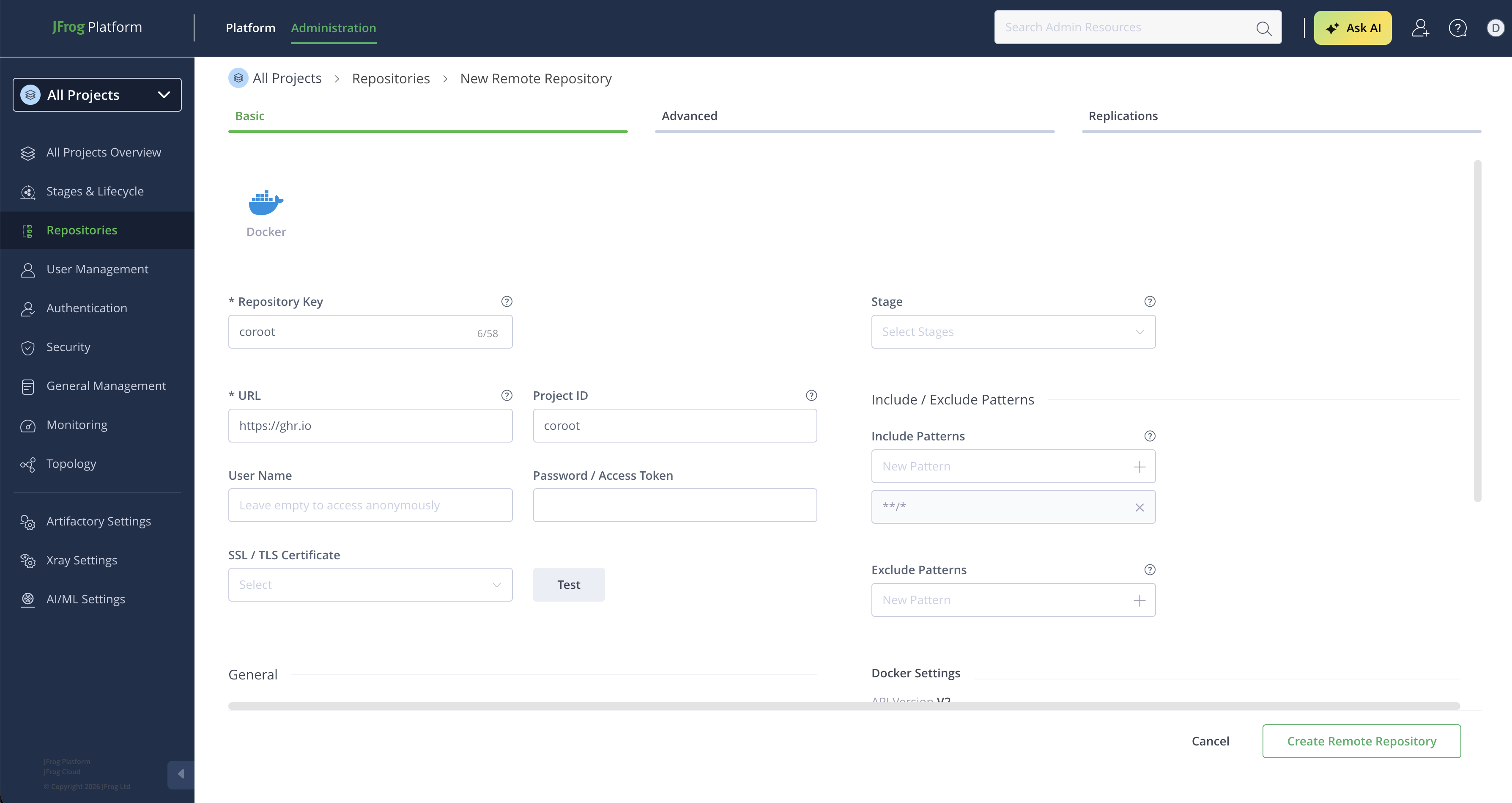 Remote repository configuration