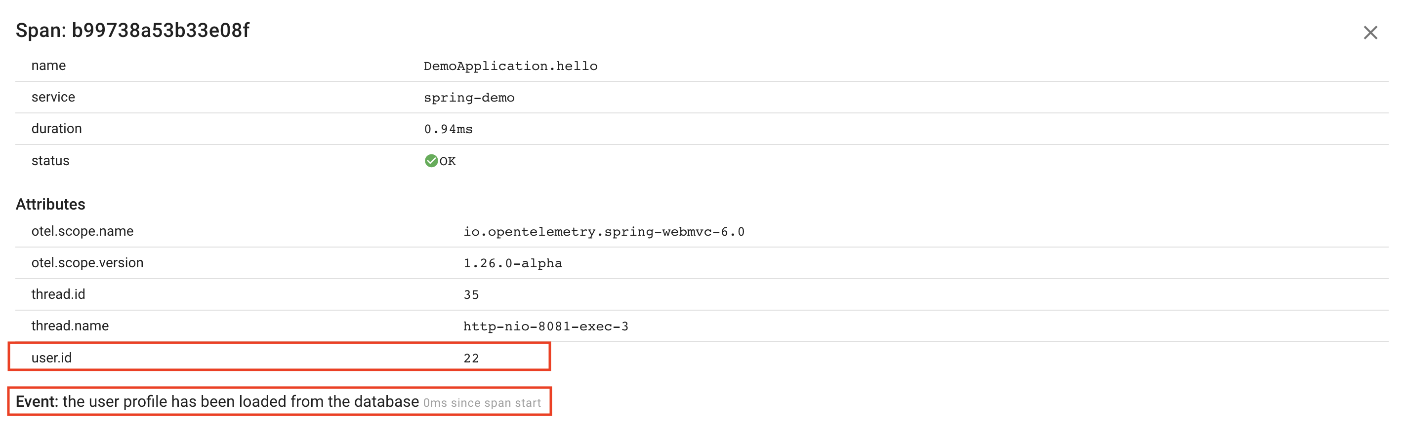 Java custom span attributes