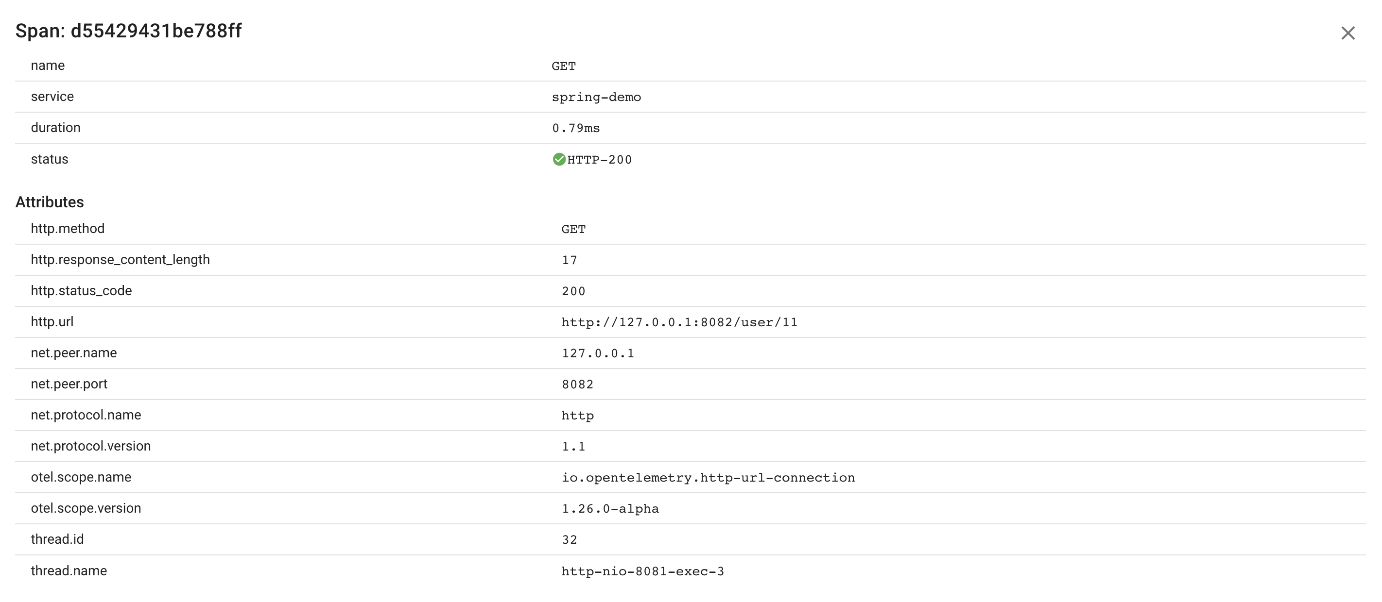 Java HTTP call span attributes