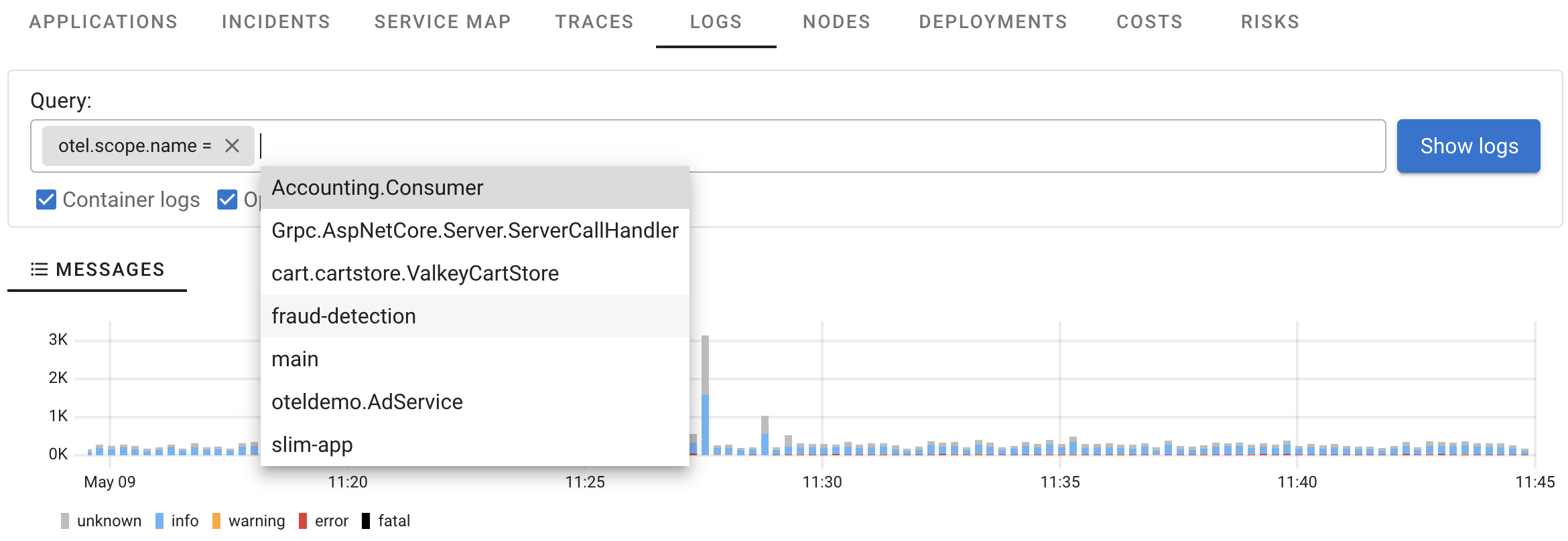 Coroot Log Filtering