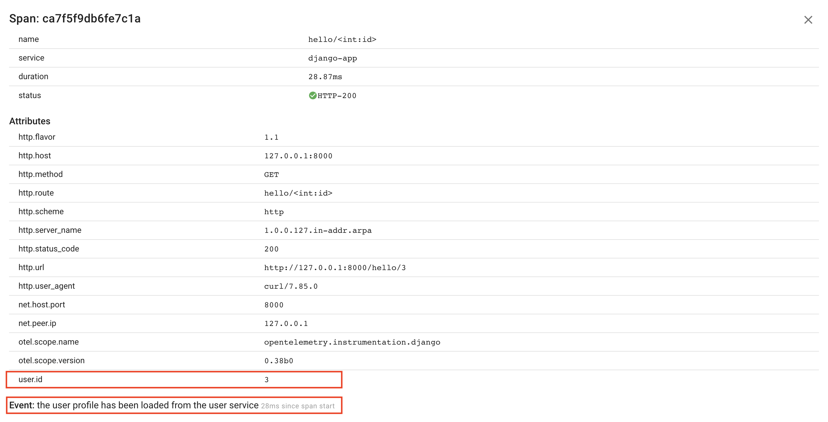 Python custom span attributes and events