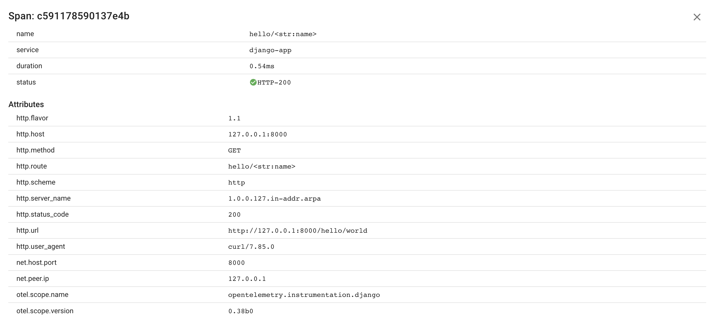 Python django server span attributes