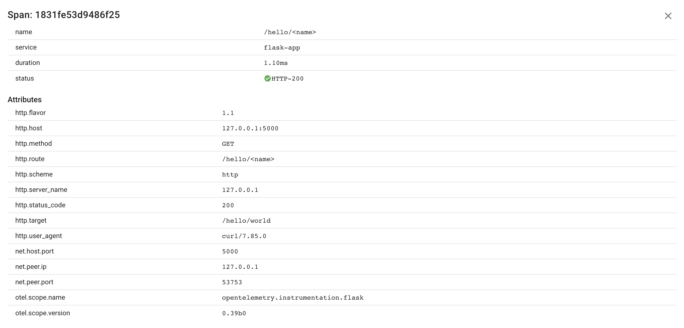 Python Flask server span attributes