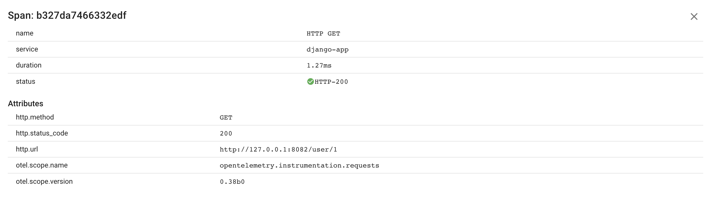 Python HTTP call span attributes